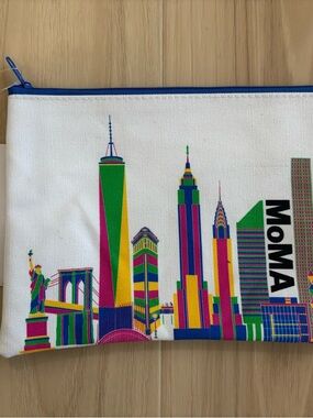 MoMA Multicolor NYC Skyline Canvas Pouch with Blue Trim
